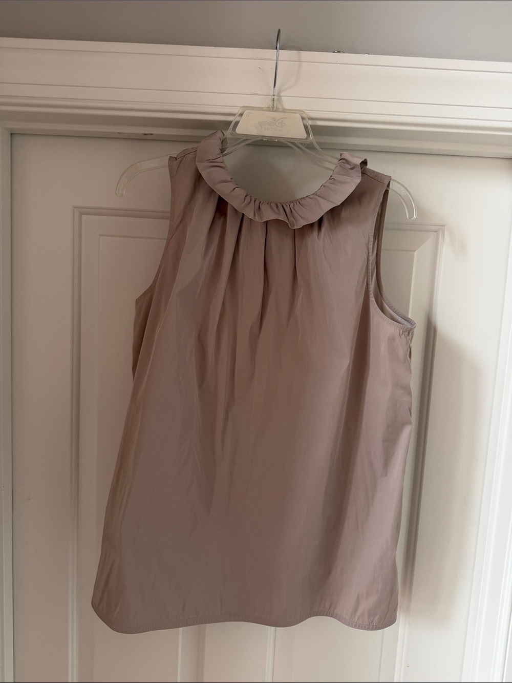 ANN MASHBURN Sleeveless Ruffle-Neck Tie Top in Taupe